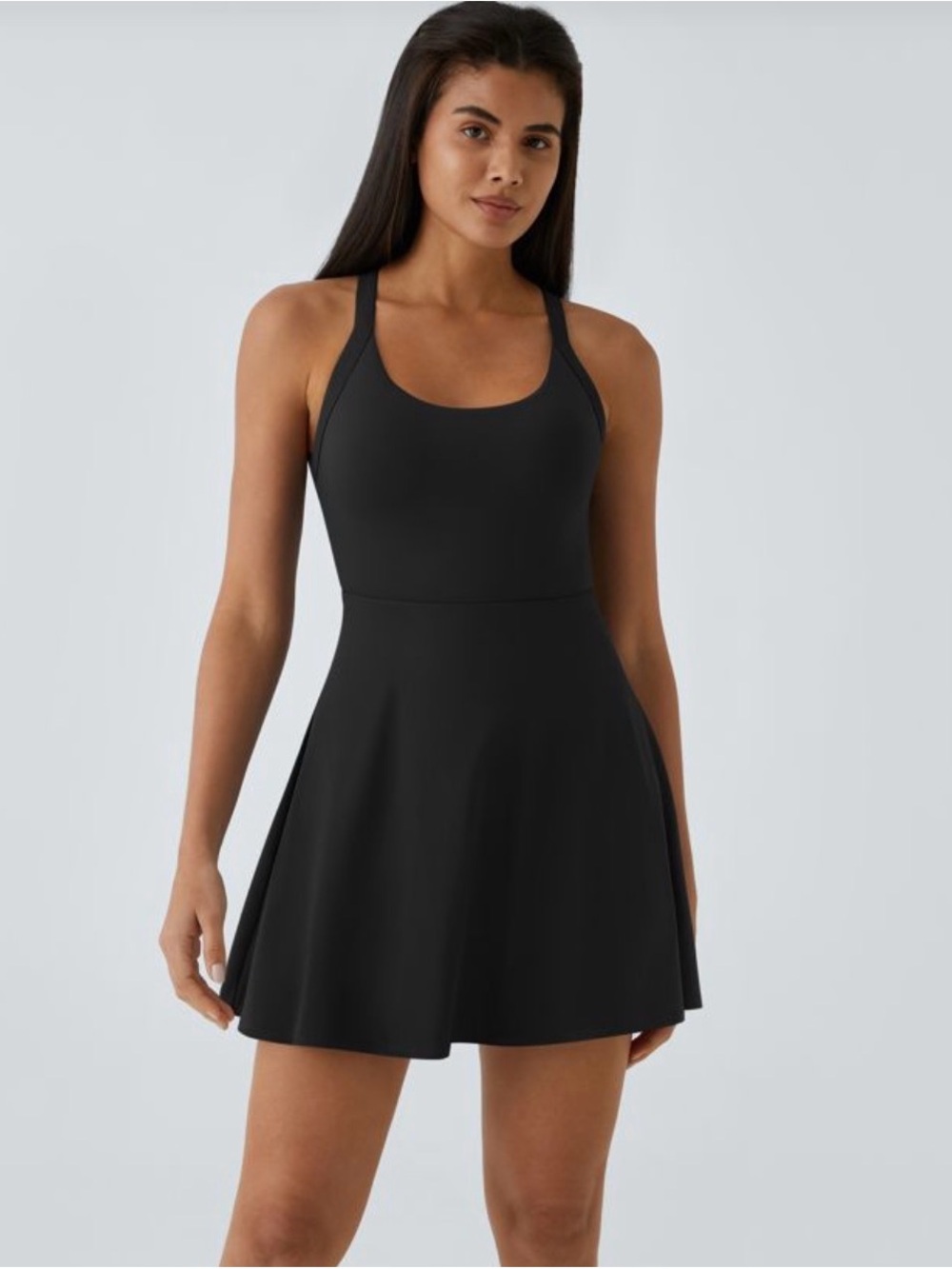 HALARA Black Scoop-Neck Fit & Flare Mini Dress with Built in Shorts